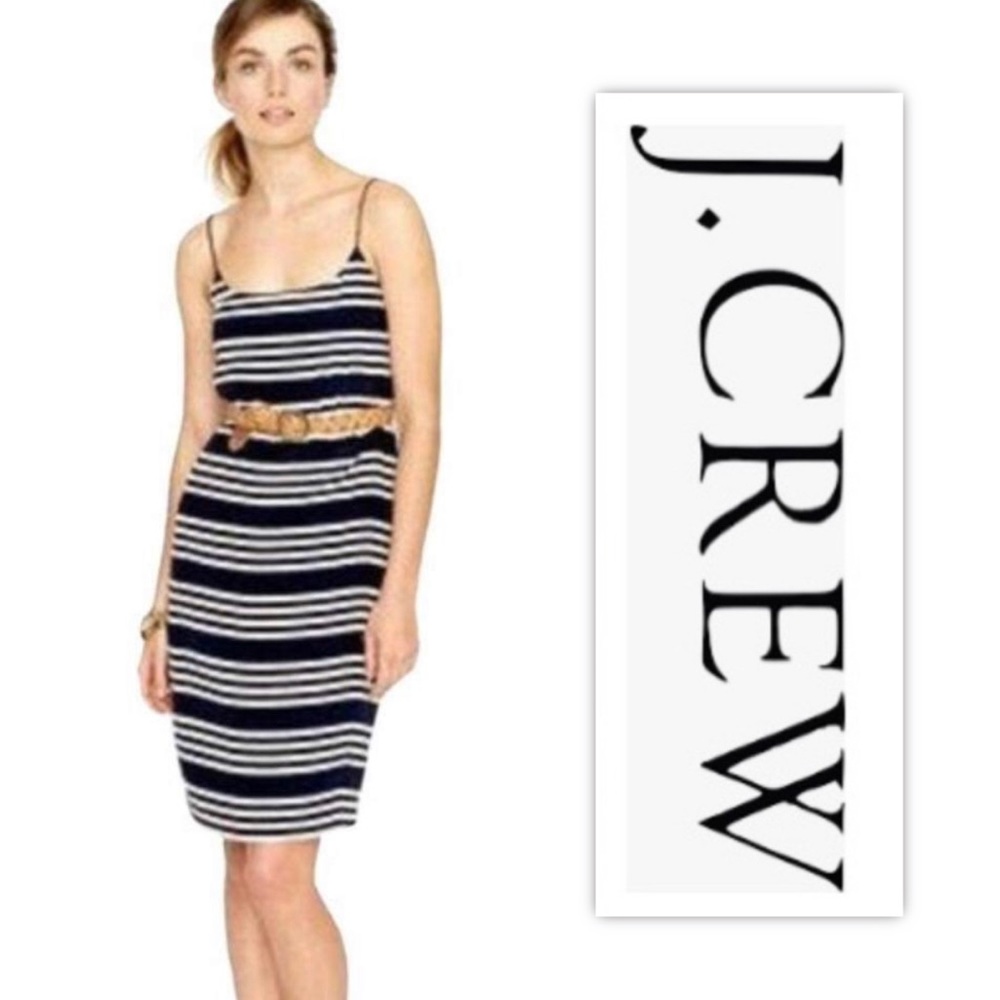 J. Crew 100% Silk Navy and Cream Striped Dress